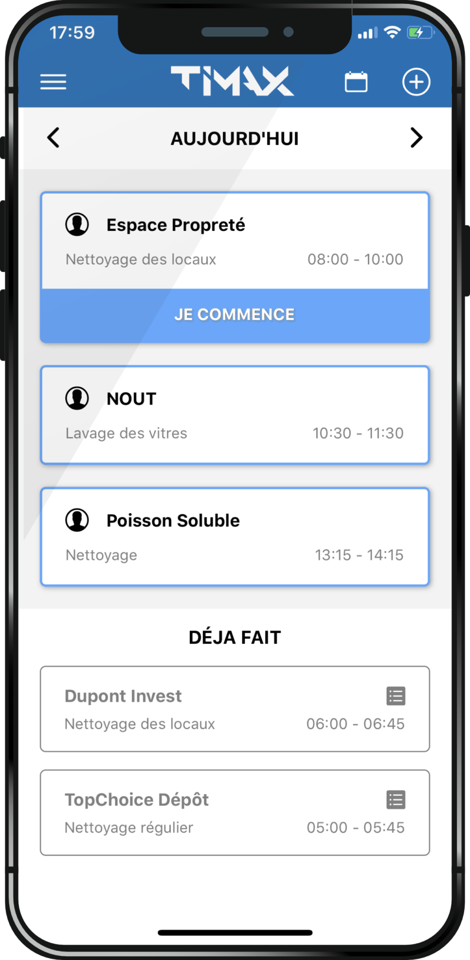 NOUT - Application Mobile TIMAX - Calendrier